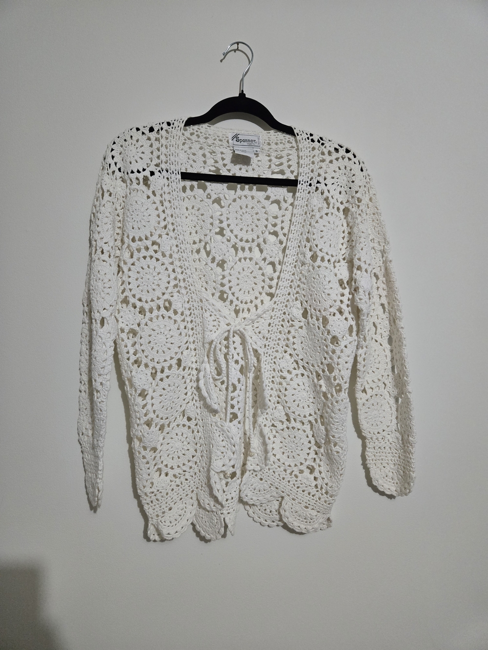 SPANNER White Crochet Tie-Front Cardigan